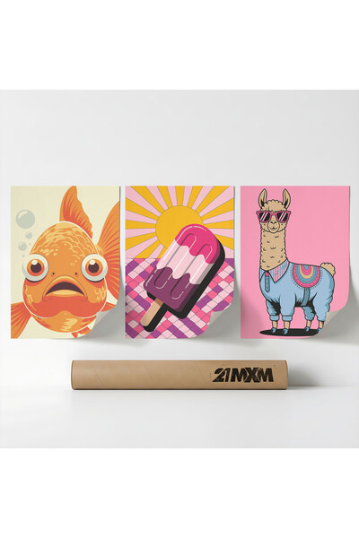 21mxm Σετ 3 διακοσμητικές αφίσες 'Εικόνες Pop Art 03', Υλικό Ύφασμα, A4 (21 x...