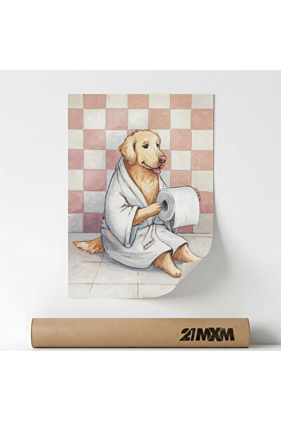 21mxm Poster decorativ, pentru baie, Dog and Paper, A3 (29.7 x 42 cm), Fara Rama