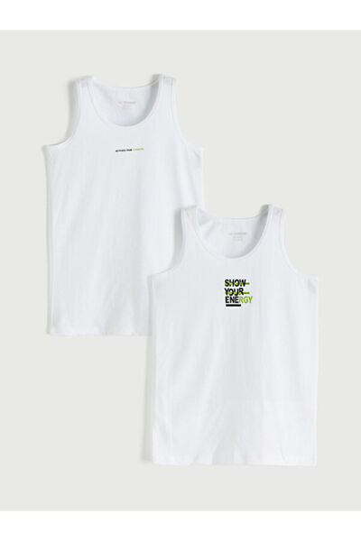 LC Waikiki Rmz Gi̇yi̇m Farkiyla Zero Roba Collar Printed Boys' Undershirt 2-Pack