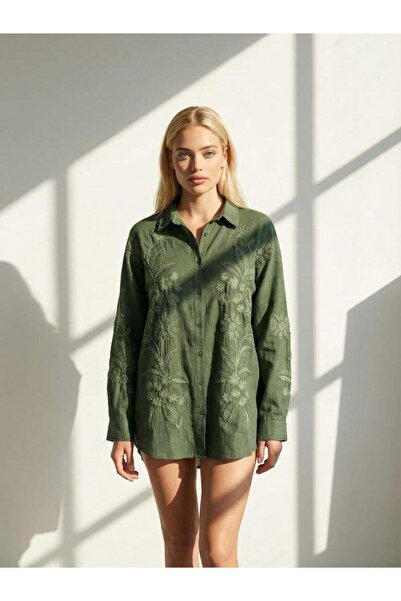 Kokoşum Butik 4560 Fairy Tale Embroidered Shirt Green