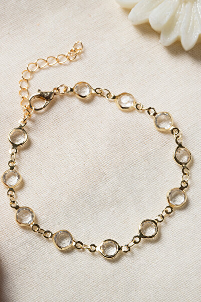 Elika Silver Zirkon Taşlı Vintage Gold Bileklik