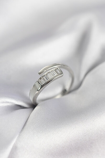 Nehir Baguette Zircon Stone Silver Color Women's Ring Valentine's Mother's Te...