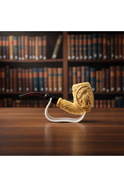 Altınışık Lületaşı El Oyması Lületaşı Pipo. Çift Taraflı Fil Figürlü, %100 Bl...