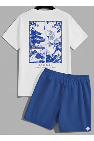 MYDARKSTYLE طقم تي شيرت وشورت مطبوع عليه Ukiyo-E Japanese Tourna للرجال