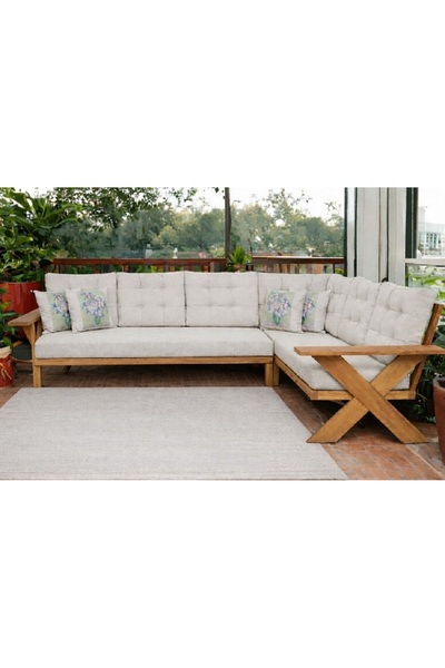 zerkaconcept Berlin Masif Ahşap Bahçe Balkon Köşe Koltuk Takımı Kestane Ağacı...