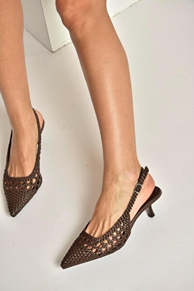 Fox Shoes Y820026509 Brown Knitted Detailed Low Heeled Women's Shoes