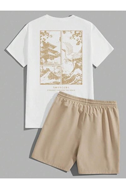 MYDARKSTYLE Men's Ukiyo-E Japanese Tournament Printed T-Shirt and Shorts Bott...
