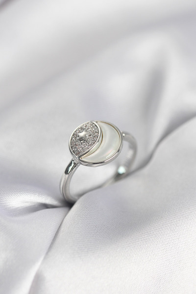 Epilons خاتم نسائي من موديل مون ستار باللون الفضي وحجر الزركون - TJ-BYK3996 Z...