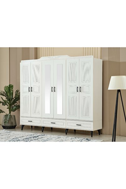 İNDEPPO Nirvana 6 Kapaklı 3 Çekmeceli Gardırop Mat Aytaşı