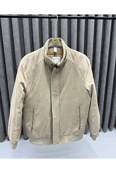 Avni Ceylan Men's Premium Beige Garnished Cashmere Bomber Coat