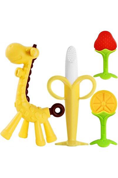 ECVV مجموعة من 4 قطع من ألعاب التسنين للأطفال، مصنوعة من السيليكون على شكل فا...