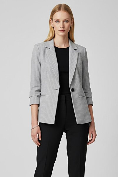 Rays 4594A Striped Classic Collar Jacket Light Gray