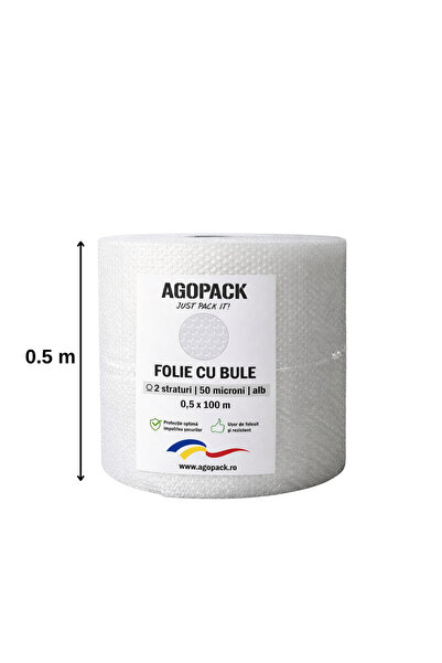 AGOPACK Folie cu Bule Aer Mici 0.5m x 100m, 50g/mp – Protecție Ambalare și Îm...