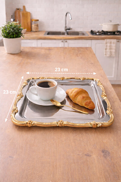 Zucci Metal Kare Kordon Servis Tepsisi 23x23 cm | Modern ve Dekoratif Sunum T...