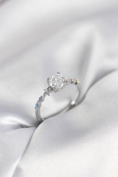 Leyaton Lwlhmrs-Ieg Ieg ™   Single Stone Model Zircon Stone Silver Color Wome...