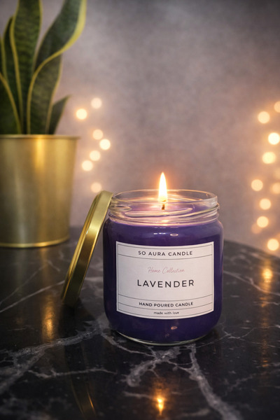 SO Aura El Yapımı Lavanta Kokulu Mor Mum 150gr