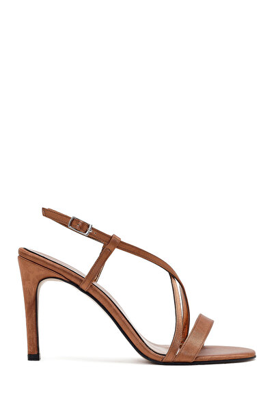 Derimod Women's Bronze Ankle Buckle High Thin Heel Satin Sandals 26Sfe39106F