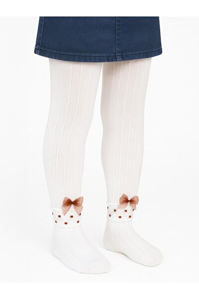 Civil Girls Derbili Bow Accessory 3-11 години Чорапогащи за момичета - Екру 1...