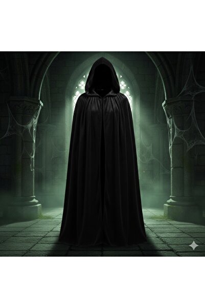 Annee Bakk Kadife Siyah Kapüşon Pelerin, Unisex Kapüşonlu Pelerin