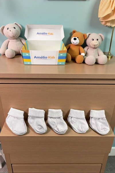 Amélio Kids Organic Cotton Unisex 5-Piece Boxed Premium Newborn Baby & Children's Socks