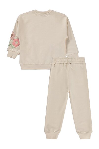 Civil Girls Çiçek Nakışlı 2-5 Yaş Eşofman Takımı - Bej 4-5 Yaş