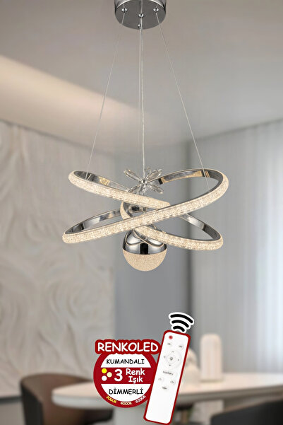 Renkoled Aydınlatma Kumandalı 3 Renk Işıklı Modern Sarkıt Led Avize krom Kasa...