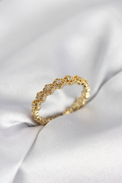 Skygo In-Line Flower Model Gold Color Zircon Stone Women's Ring - Tj-Byk4157