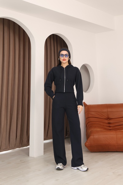 İgnites Navy Blue Cardigan, Elastic Waist Pants, Double Thessaloniki Suit