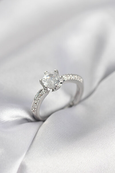 Epilons Single Stone Model Zircon Stone Silver Color Women's Ring - Tj-Byk401...