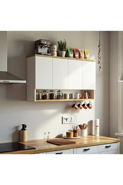 Misterium Mocha Duvara Askılı Kahve Köşesi ve Fincan Standı - Beyaz