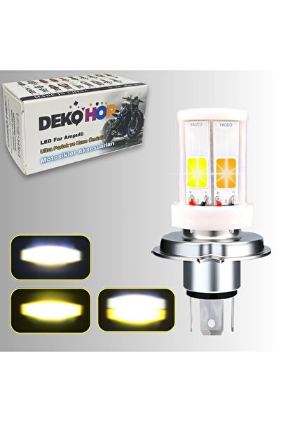 DEKOHOP H4 Uzun Kısa Seramik Gövde LED Far Ampul 12-24V Beyaz Amber Sarı 4 LE...