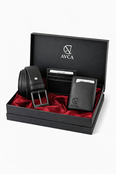 AVCA Men's Mechanical Wallet, Belt, Card Holder, Boxed Gift Set, Groom's Bund...