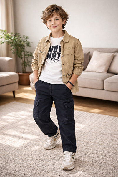 Uğur bebe MACKAYS Jachetă din pânză bej 100% bumbac și pantaloni negri cu buz...