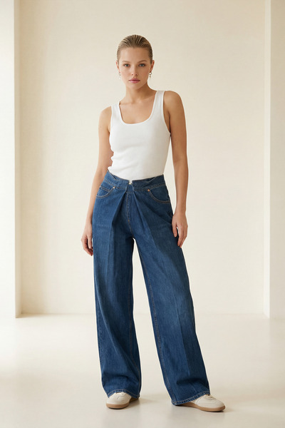 Setre Blue Waist Detailed Relaxed Fit Jeans