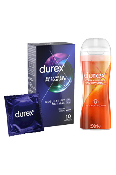 Durex Extended Pleasure Condoms Package 10 pieces + Sensual Lubricant 200 ml