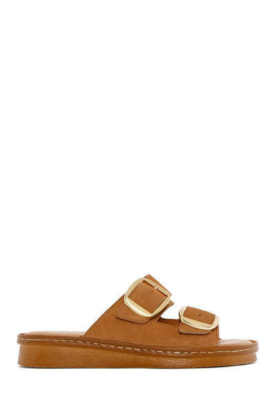 Derimod Papuci confortabili din piele de căprioară cu cataramă, maro, pentru ...