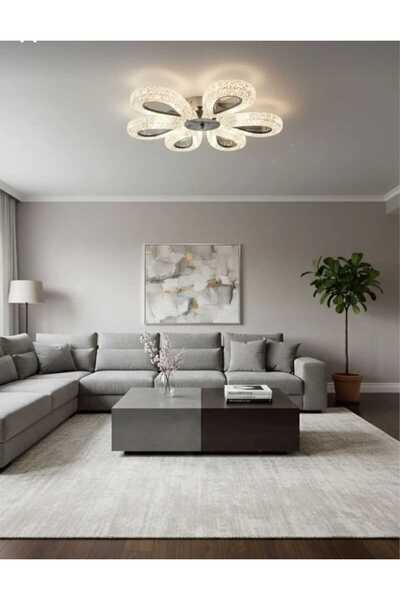 CanAydınlatma Krom Damla Model Tavana Sıfır 6'lı 3 Renk LED Modern Salon Avizesi