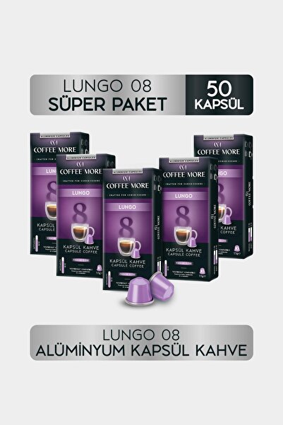 C.M Coffee More 8 Lungo Kapsül Kahve 10 x 5 Paket ( 50 Adet ) Nespresso Uyumlu