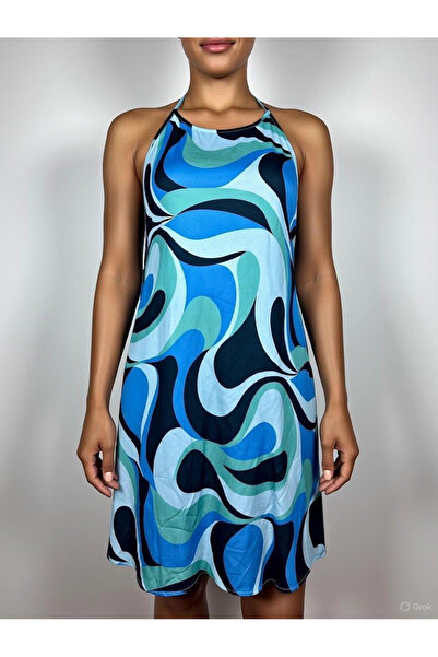 Kutaf Women's Halter Neck Patterned Summer Dress – Strap A-Line Loose Beach &...