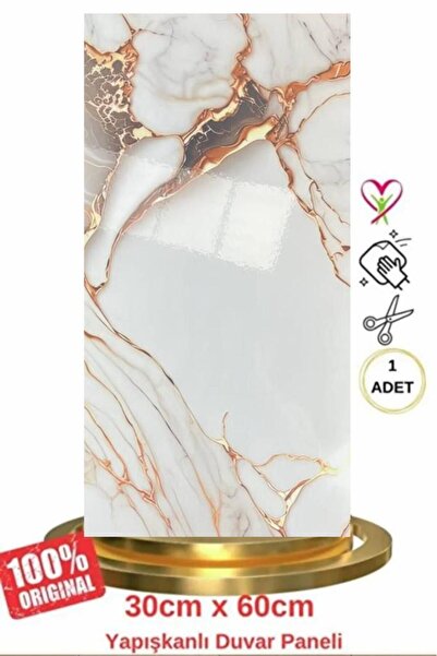 Renkli Duvarlar Shiny Doğal Mermer Desenli 30x60cm Yapışkanlı Mutfak Banyo Ka...