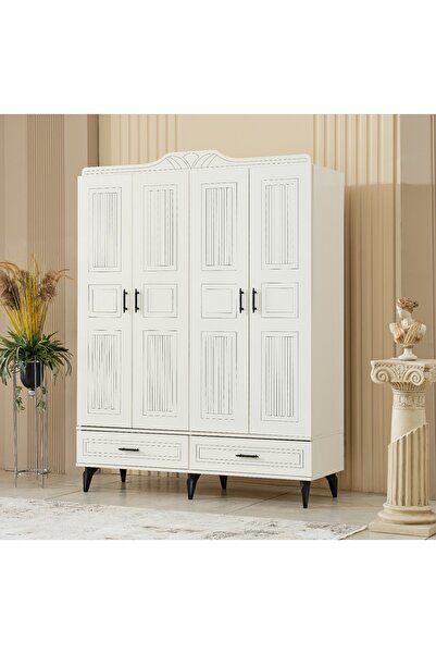 İNDEPPO Nirvana 4 Kapaklı 2 Çekmeceli Gardırop Mat Aytaşı