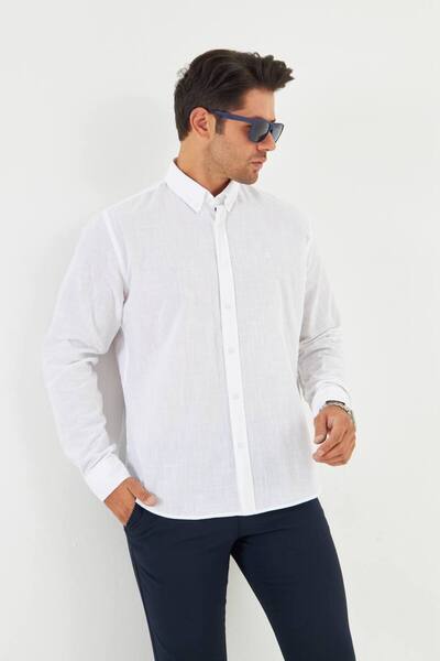 Regular Fit Flam Keten Gömlek