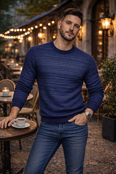 Castello Crew Neck Long Sleeve Patterned Men's Knit Sweater