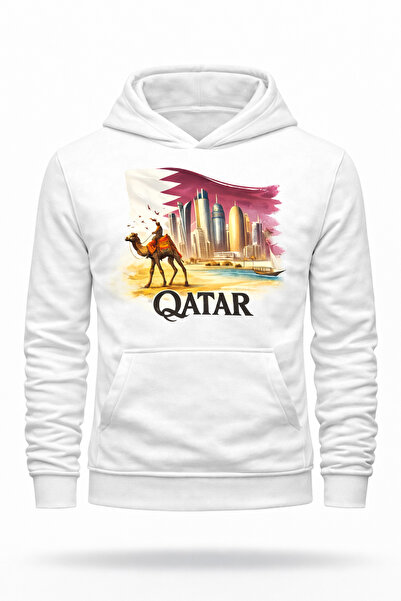 metsawear Qatar Themed Premium Hooded Sweatshirt 3 Thread Threaded Slim Fit D...