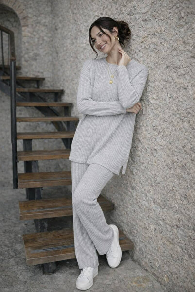 DELBİN Women's Mock Neck Side Slit Top-Bottom Set