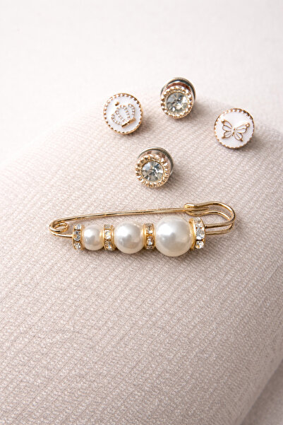 TChic 4 Adet Yaka İğnesi ve 1 Adet İncili Bel İğnesi