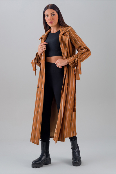 SahraAfra Women's Chize Patterned Trench Coat Oversize