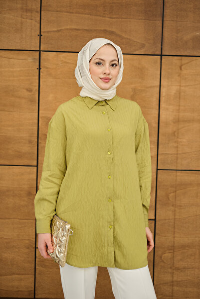 LOCCO Γυναικείο πουκάμισο με λεπτομέρεια από τσαλακωμένο ύφασμα με κουμπιά, π...