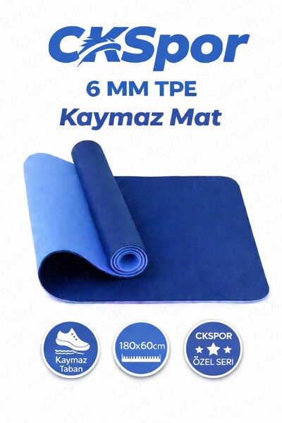 CKSpor Profesyonel TPE Yoga Matı 6 mm – Kaymaz Taban Çift Katmanlı Spor Matı