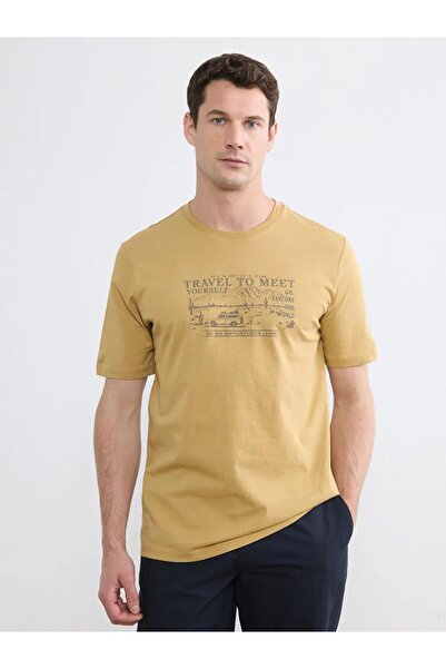 LC Waikiki Yellow Crew Neck Printed Combed Cotton Men's T-Shirt (S6)